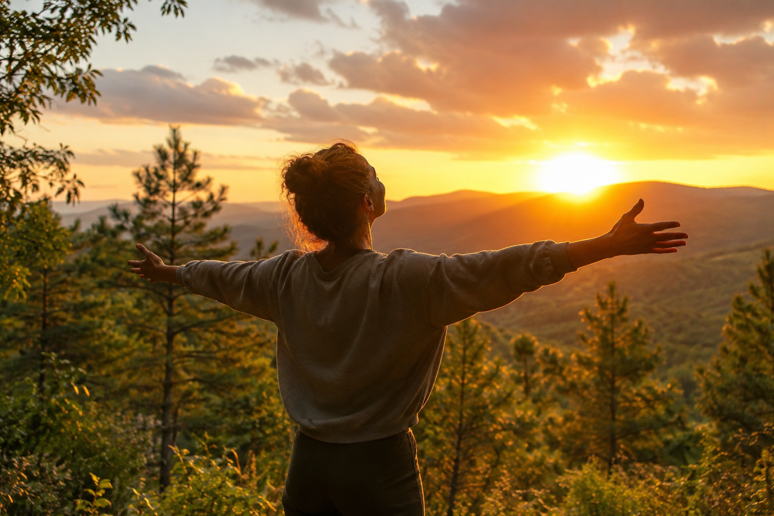 Woman feeling restored and balanced after everyday environmental exposure